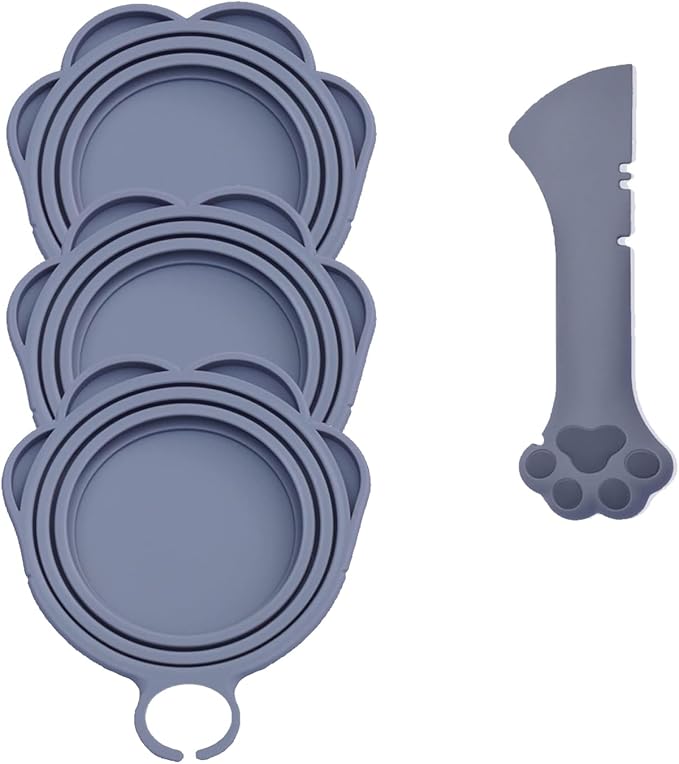 Pet Food Can Lids And Spoon,3 Pack Pet Food Can Covers, One Fit 3 Standard Size Cans,For Dog And Cat Food Cans,Grey