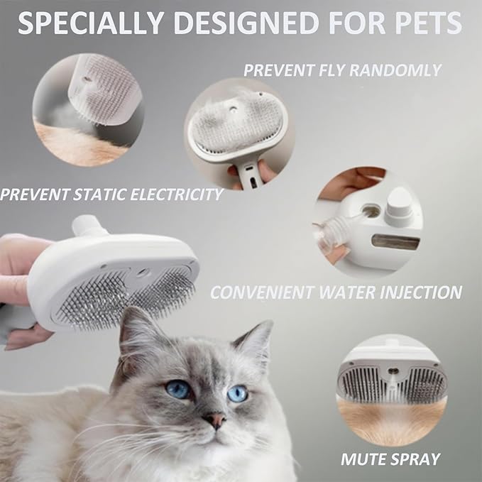 3-in-1 Self-Cleaning Steamy Pet Brush for Dogs & Cats, Fresh Fur Shower Brush That Removes Loose Hair, Reduces Shedding, Grooming Tool for Long & Short Hair, Wet or Dry Use (Pink)