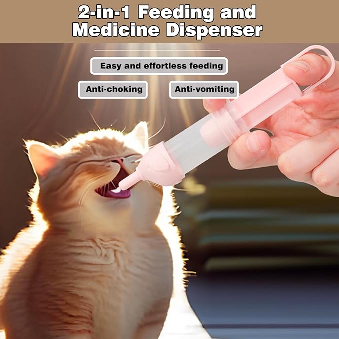 LogFaadCoi Kitten Bottle Feeding Kit for Nursing, Milk Bottles for Feeding Newborn Puppies,Anti-chocking Design,with 2 Syringes and 10pcs Replaceable Nipples (Blue)