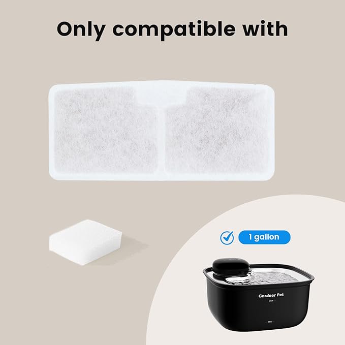 Gardner Pet 3.78L Wireless Cat Water Fountain Filter Replacement - 6 Tray Filters & 3 Water Pump Filters