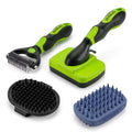 Dog Brush Kit for Grooming Short & Long Haired Dogs & Cats, 4-in-1 Pet Grooming Set with Self-Cleaning Slicker Brush, Deshedding Tool, Shampoo Bath Comb, Massge Comb (Green Black)