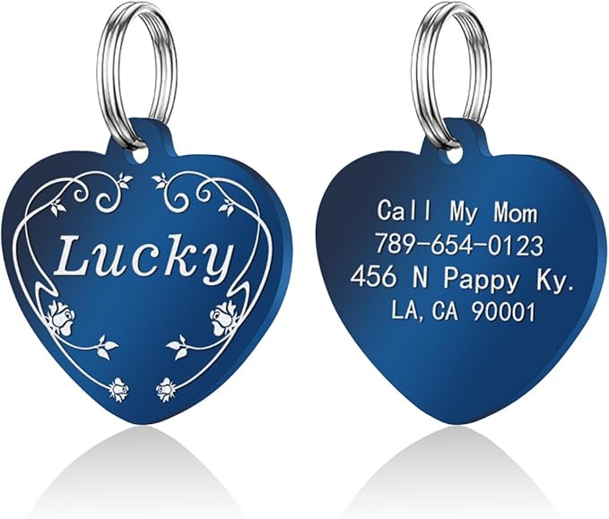 Personalized Dog Tags, Stainless Steel Pet Tags Personalized Cat, Collar Charm Engraved on Both Sides, up to 4 Lines of Custom Text, Multiple Patterns Colors Size Options (Flower, XSmall)