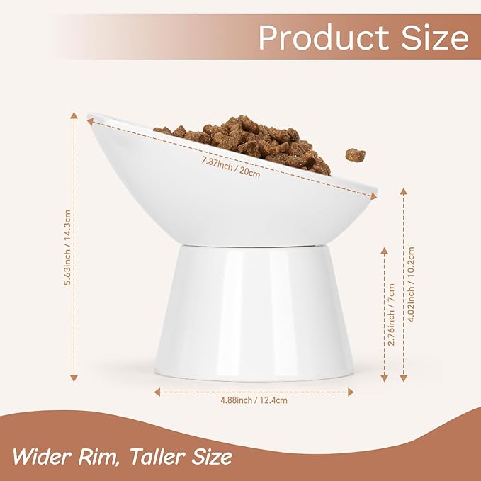 7 Inch Extra Wide Detachable Slow Feeder, Cat Bowl- Elevated Cats Feeder Tilted, Large Raised Cat Food Bowl Whisker Friendly, for Indoor Cats and Small Dogs Anti-Vomiting White