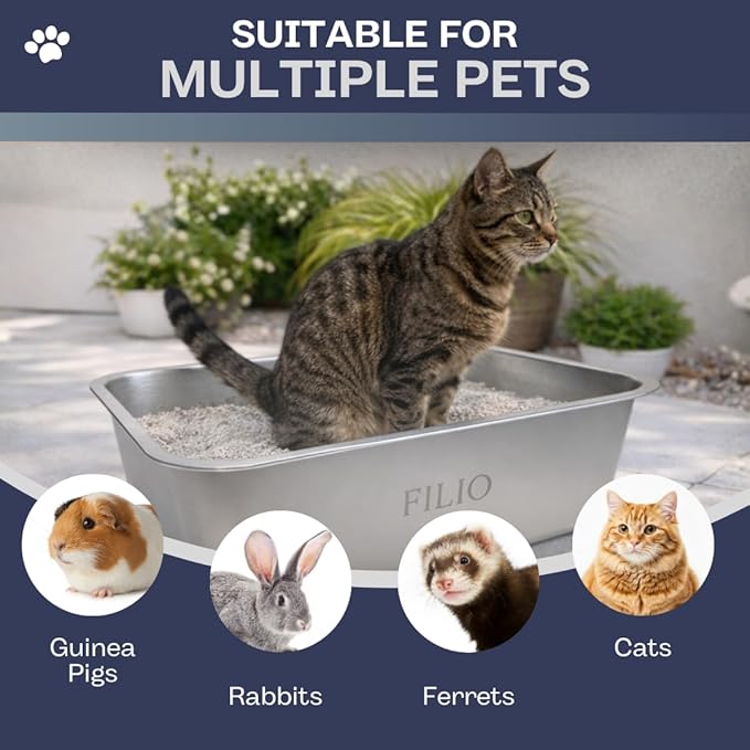 Stainless Steel Litter Box, Non Stick litterbox, Metal Litter pan, Litter Box Steel, Metal cat Box, Steel litterbox, Kitty Litter pan, Stainless Steel tub (Medium)