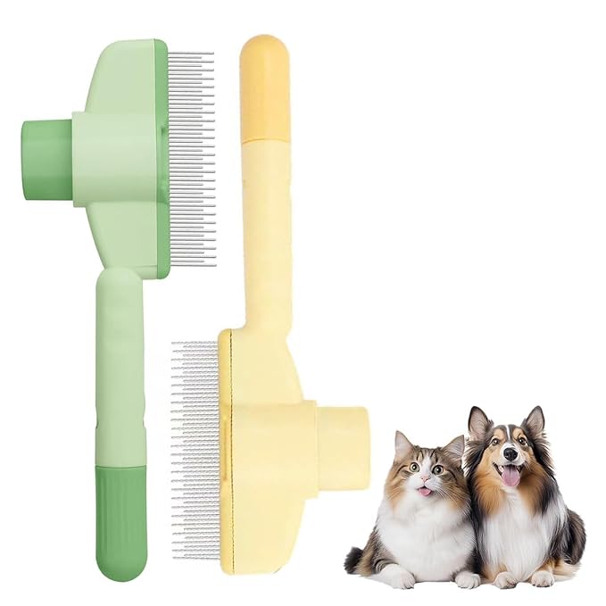 Fine Tooth Flea Comb for Cats and Dogs, Dual-Purpose Pet Comb for Grooming and Massaging, Gently Remove Fleas with Easy Release Button for Short and Long Hair (2 PCS)
