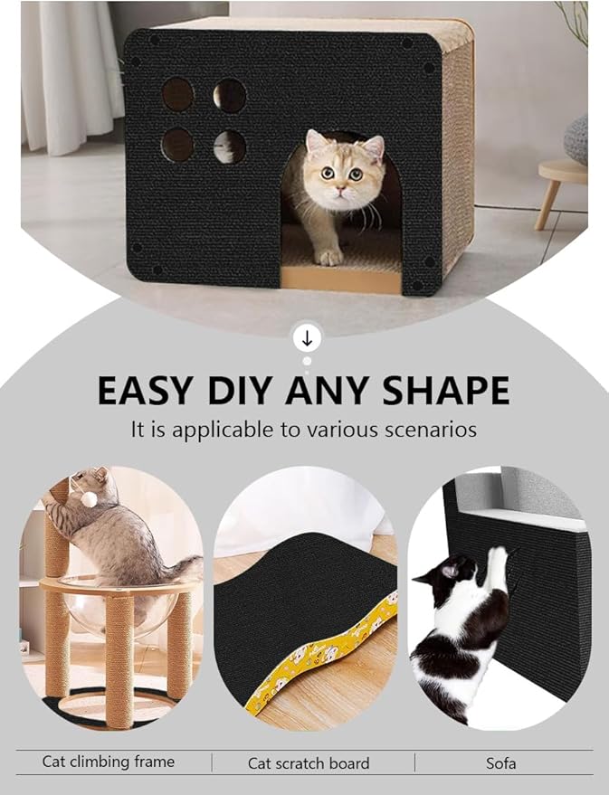 Couch Wall Corner Protector for Indoor Cats, Anti Scratch Furniture Protector from Cats Scratching, Trimmable Climbing Cat Scratcher Pad Mat for Cat Board/Door/Carpet(Black, 78.7x15.8In)