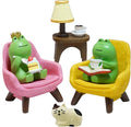 Miniature Frog Desk Set with Sofa & Lamp - 6-Piece Cute Frog Figurines for Office Decor, Shelf Decor, Home Decor, Resin Gift for Women, Frog Lovers (Frog)