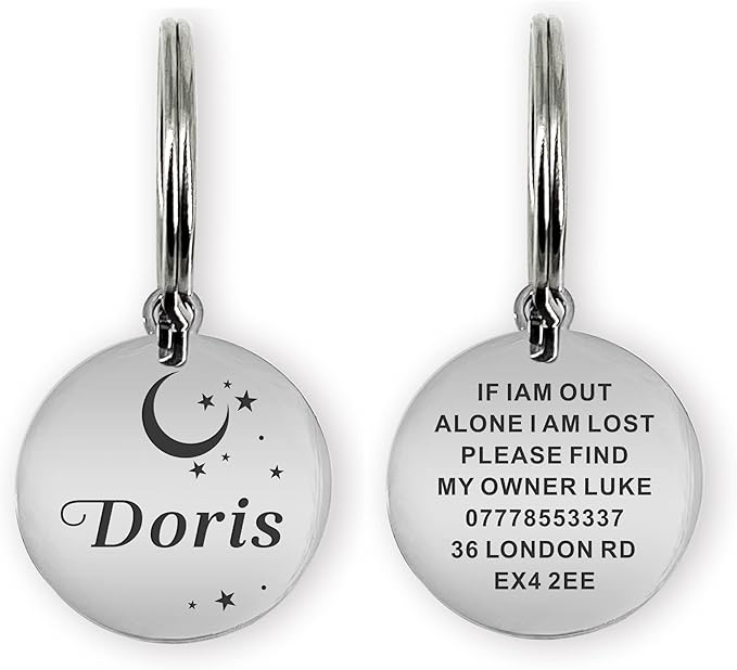 Personalized Dog & Cat Tags - Stainless Steel, Engraved on Both Sides (L Silver)