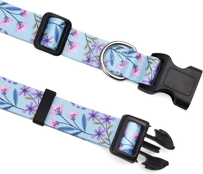 Dog Collar with Bohemia Floral Tribal Geometric Patterns - Soft Ethnic Style Collar Adjustable for Small Medium Large Dogs(Floral Purple,XS)