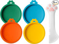 Joyinjojo Cat Food Can Lids with Cat Food Spoon, 4 Pack Small Silicone Pet Food Can Covers Lids for Cat Food Cans 3 oz, Multi-Functional Cat Spoon Can Opener Spatula for Canned Wet Food