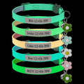 Personalised Glow in the Dark Cat Collar with Bell Flower Decoration, Custom UV-Printed Name & Phone Number, Luminous Adjustable Cat Collar Breakaway (Fluorescent Glow)