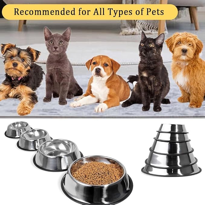 Stainless Steel Cat Bowl, 4 Pack Metal Dog Bowls for Food and Water, Non-Slip Pet Feeding Dish Bowl with Rubber Base for Cats Puppy Small Medium Dogs