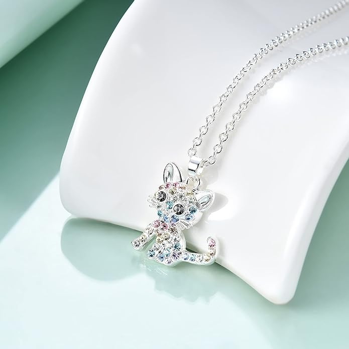 Girls Cat Birthstone Necklace Gifts for Women,Kitty Cats Dog Pendant Necklaces Jewelry for Cat Lovers