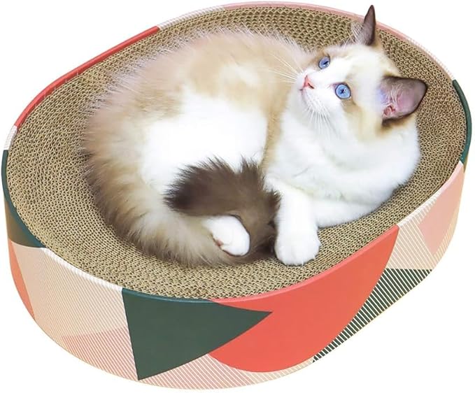 ComSaf Cat Scratcher Cardboard Bed Lounge Couch for Indoor Cats Oval Shape 17"x13", Kitty Cat Scratching Pad Recycle Corrugate Scratcher Long Lasting Furniture