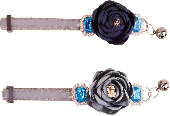2 Pack Cat Collar Pink Floral with Bell and Removable Flower Bowtie Breakaway Adjustable Cat Collar for Girl Kitten Puppy Small Cats Dogs Daily Decoration (XQ9-4) (XQ9-3)