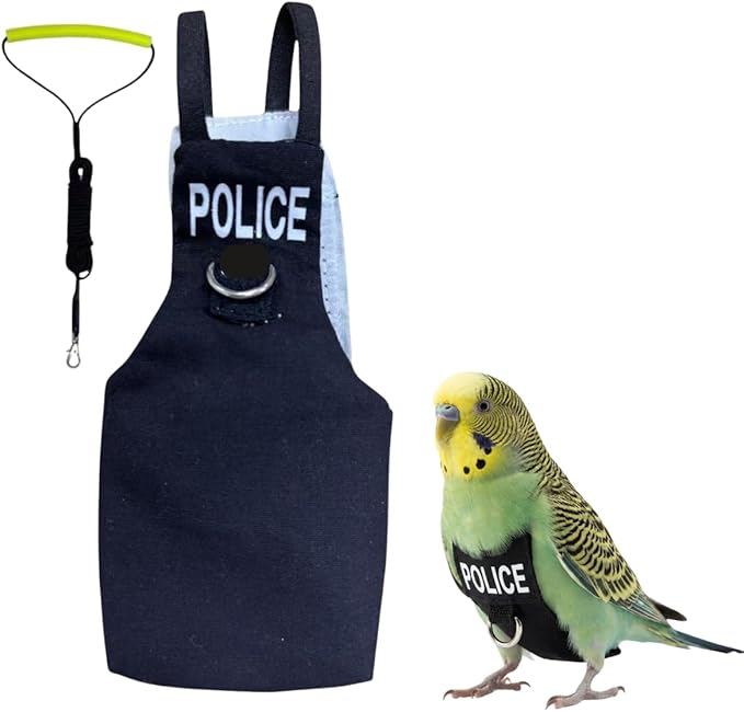 Bird Diaper Flight Suit, Cute Cosplay Parrot Clothes, Easy-to-Wear Washable Nappy, Durable Metal Ring Harness for Cockatiel, Conure, African Grey, Parakeet Outdoor Flying (with Leash,XS)
