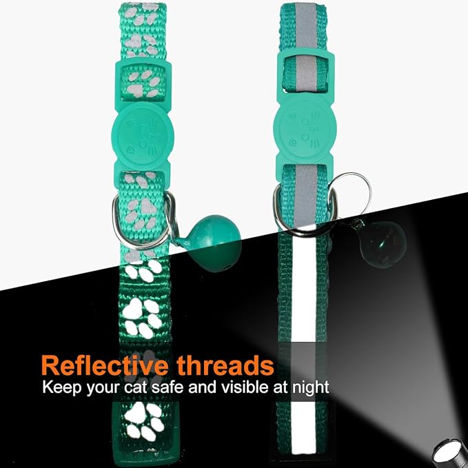 TagME 2 Pack Cat Collar with Name Tag, Personalized Reflective Cat Collar Breakaway with Bell for Boy & Girl Cats, Turquoise