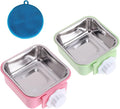 Love Dream Crate Dog Cat Bowls, Removable Stainless Steel Hanging Pet Cage Bowls Kennel, Food Water Feeder with Bolt for Puppy Rabbits Birds 2 Pack with Silicone Sponge Dish Brush