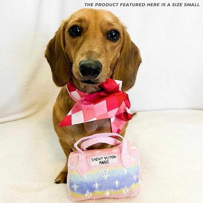 Haute Diggity Dog Pink Ombre Chewy Vuiton Handbag, Plush Designer Dog Toys with Interactive Squeaker, Stimulating Pet Enrichment, Machine-Washable & Safe Materials for All Breeds, Size Small