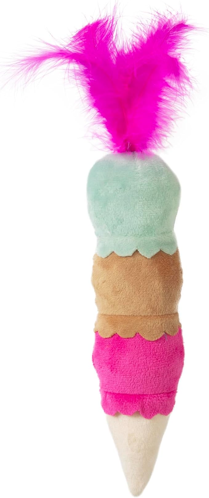 Quirky Kitty Ice Cream Kicker Catnip Crinkle Feather Soft Plush Cat Toy | Large Kicker Cat Toy for Bunny Kicks, Pouncing & Batting | Interactive Catnip Toy for Active Play