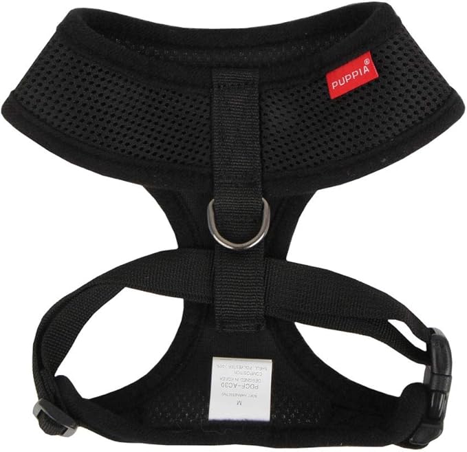 Puppia Soft Dog Harness No Choke Over-The-Head Triple Layered Breathable Mesh Adjustable Chest Belt and Quick-Release Buckle, Black, Small (Pack of 2)