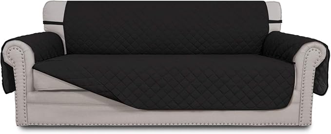 Easy-Going Reversible Couch Cover for 3 Cushion Couch Sofa Cover for Dogs Water Resistant Furniture Protector Cover with Foam Sticks Elastic Straps for Pet Cat (Sofa, Black/Black)