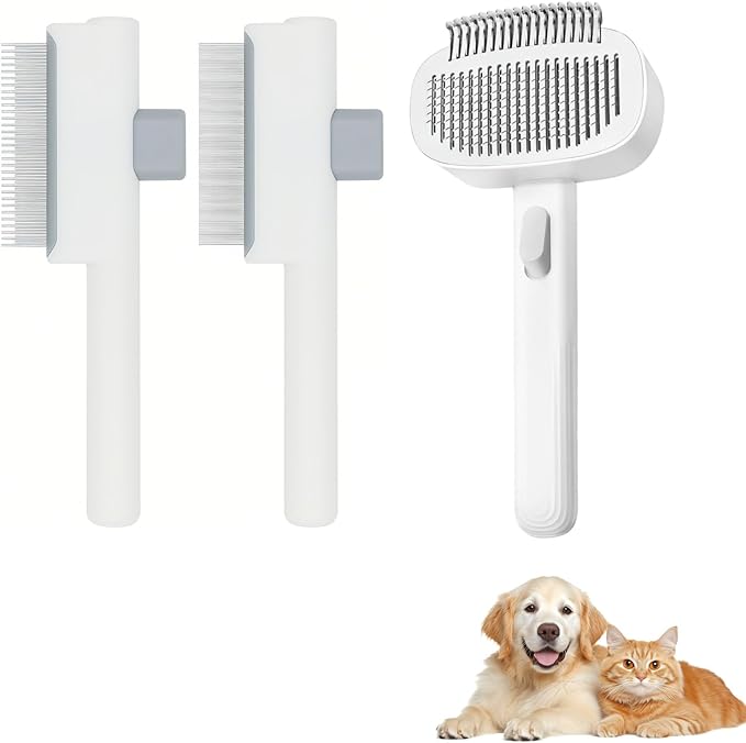 3Pcs Cat Brush, Cat Comb, Flea Comb for Cats Dogs, Dual-Sided Dematting and Deshedding, Dog Brush for Shedding Long Hair to Effectively Remove Thick Tangles or Matted Fur, White