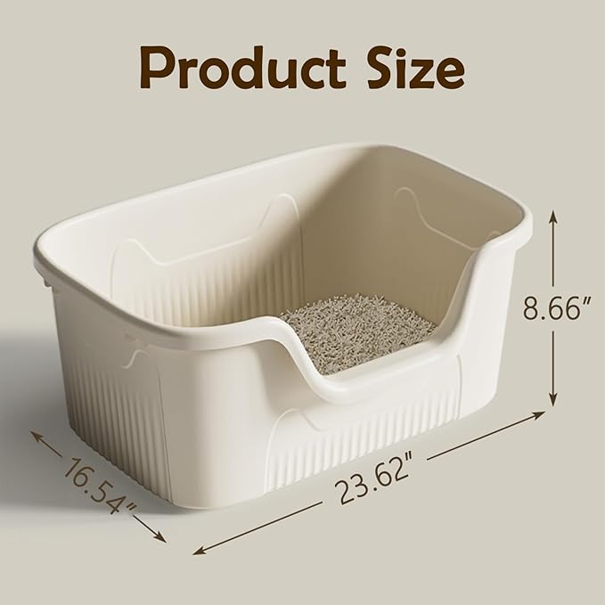 SpaceTime Extra Large Litter Box with High Sides,23.6" Lx16.5 Wx8.6 H XL Multi Cat Litter Pan for Kitty,Cat Boxes for Indoor Cats,Jumbo Litter Boxes for Big Cats,Anti-Splashing,Easy to Clean (Grey)
