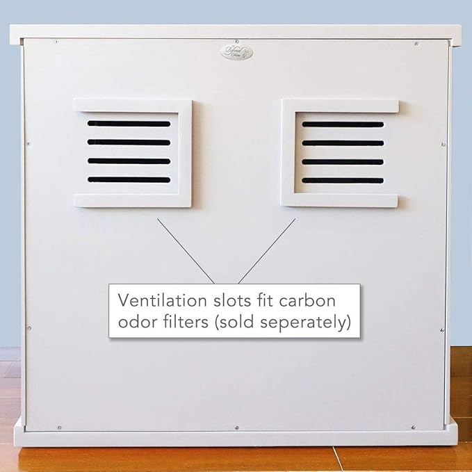 THE REFINED FELINE Cat Litter Box Enclosure Cabinet, Modern, White, Tulip Feet, Large, Hidden Litter Cat Furniture with Drawer