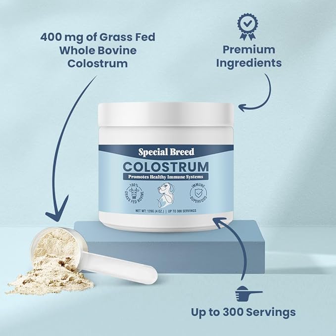 Bovine Colostrum for Dogs and Cats – Grass Fed Colostrum Powder – Immune Support, Allergy & Itch Relief – Gut Health & Seasonal Allergy Defense – 300 ct