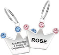 Custom Crystals Crown Pet ID Collar Tag, Personalized Stainless Steel Cute Shiny Bling Sparkly Safety Lost Charm Boy & Girl Dogs Puppies Cats & Ring Engraved SOS customizable with Name, Phone, Address