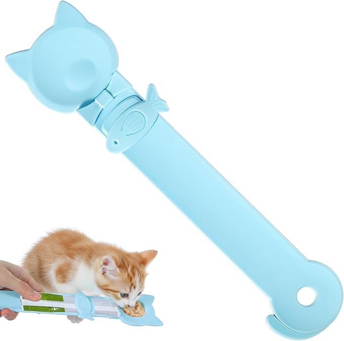Cat Treat Spoon Squeeze,10.43 X 2.36 In Cute Cat Treat Feeder Spoon, Multifunctional Durable Cats Treats Feeder Spoons, Comfortable Grip,Suitable for Cats Liquid Treats and Wet Food, Blue