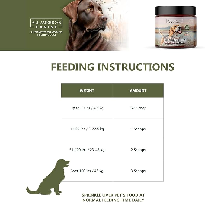 All American Canine Multivitamin Powder - Glucosamine & Chondroitin for Joint Health, Digestive Enzymes & Probiotics for Immunity, Skin & Coat, Beef Flavor 90 Servings