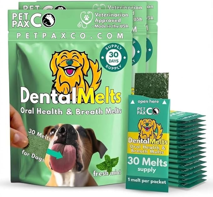 Dog Breath Freshener 5 in 1 – 30 Oral Strips – Natural Sage, Spirulina, Apple Cider Vinegar – Dogs Dental Care Products, Fresh Breath & Oral Hygiene Support – No Chew Dog Breath Mints