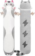 Mewaii Long Cat Plush 5 Sizes, 120% Extra Filling Giant Plushness Kids Body Pillow, Kawaii Cute Grey Cat Stuffed Animals Plushies, Big Long Body Pillow Plush Gift for Girls 28”