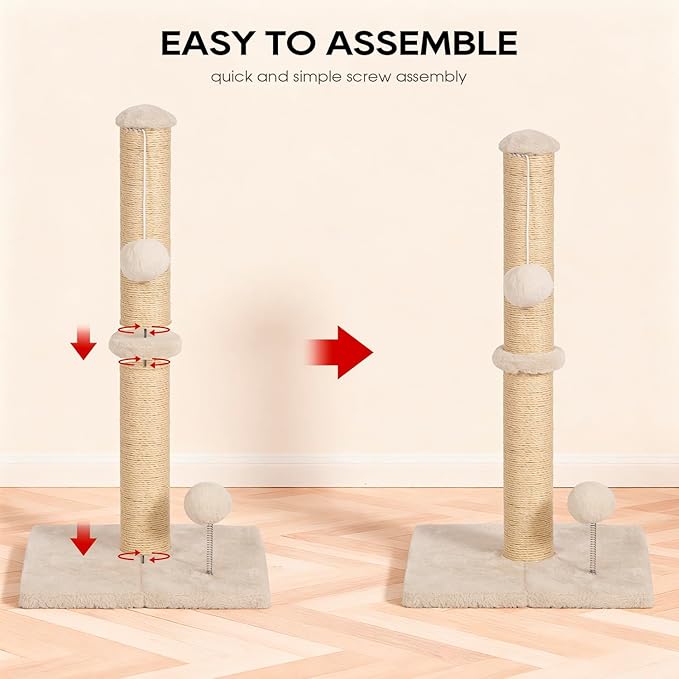 Dkelincs 22" Cat Scratching Post Premium Sisal Kitten Scratcher with Hanging Ball for Indoor Cats, Cat Scratch Post for Living Room & Bedroom, Ideal for Kittens or Smaller Cats (Beige, 22 Inch)