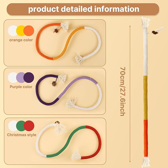 YUDANSI Catnip Toys for Indoor Cats, Snaky Rope Toys with Gall Fruit for Cat Playing Chewing Teeth-Cleaning, Interactive Cat Chew Toy in Assorted Colors for Teething Pets, 3Pcs, No-Squeaky