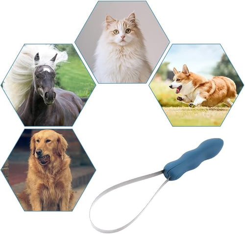 1 Pack Pet Dual-Sided Grooming Blade, Shedding Brush with Stainless Steel Blades, for All Dog Coat Types, with Soft Grip Handle, Pet Hair Removal Tools