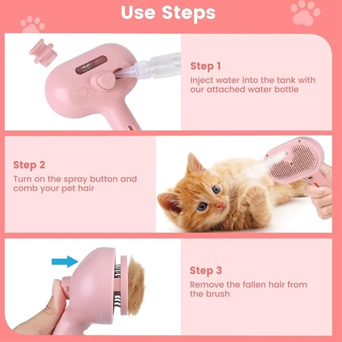 Pet Steam Brush for Dogs & Cats – 3-in-1 Dog & Cat Grooming Tool for Shedding, Detangling & Cleaning, Steam Brush for Dogs, Cats & Long Haired Pets