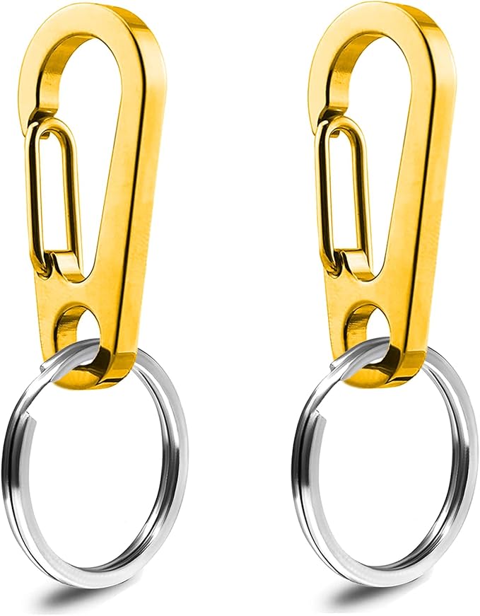 Dog Tag Clips / 2 Pack/Multiple Size 304 Stainless Steel Quick Clip with Rings/Easy Change Dog Cat ID Tag Holder for Small pet Collars and Harnesses.(2 Large Gold)