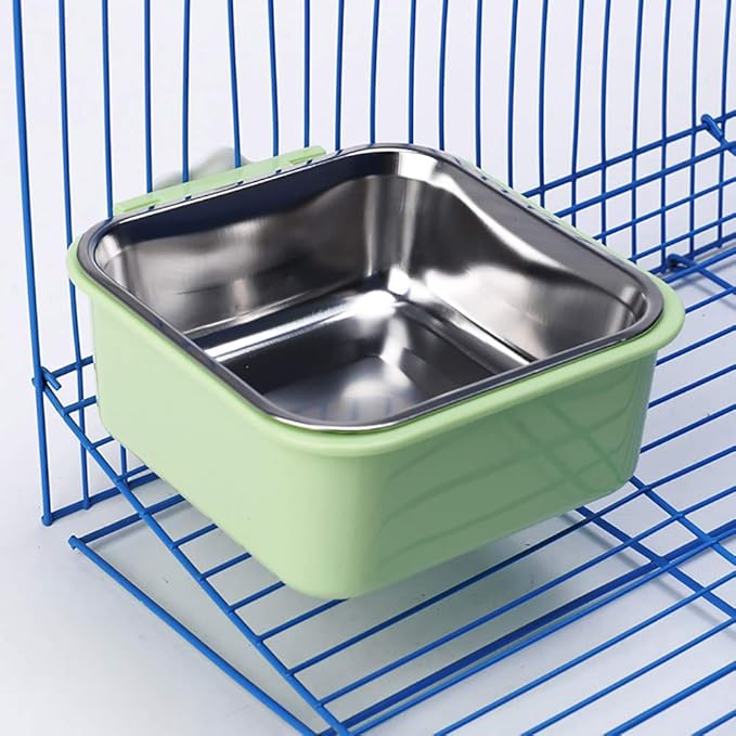 Love Dream Crate Dog Cat Bowls, Hanging Pet Cage Food Water Feeder with Removable Stainless Steel Bowls and Bolt Holder for Puppy Cat Rabbit Birds (Large, Green)