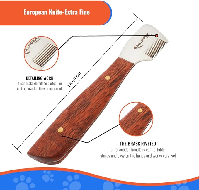 Professional Stripping Knife for Dogs (Pack of 6), Best for Removing Unwanted Undercoat, Blades are Made of Stainless Steel with Wooden Handle Grip (Right-Handed, Rosewood)