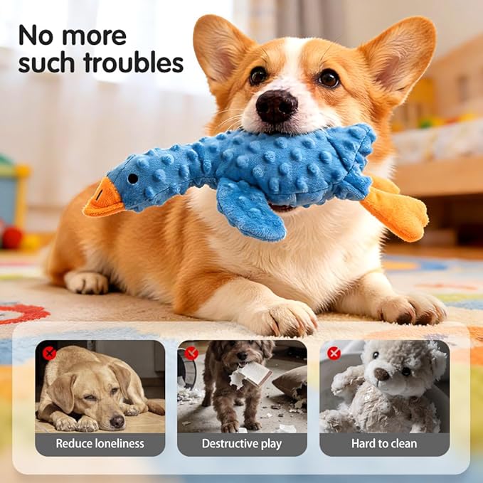 Dog Toys for Aggressive Chewers, 2026 Upgraded Cute Yellow Duck Dog Toys for All Dogs, Indestructible Squeaky Plush Toys with Built-in Squeaker for Boredom Relief (Dark Blue)