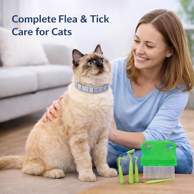 Cat Flea and Tick Collar | Flea Collar & Tick for Cat Natural Long-Lasting 8 Month Protection, Waterproof Flea Collar for Cats & Adjustable Fit Includes Tick Removal Tool & Flea Comb (2 Pack)