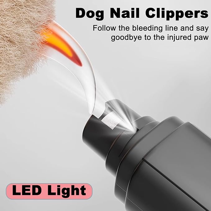 Dog Nail Grinder Quiet, Easy to Use Pet Nail Grinder with Led Lights, 7500 RPM Dog Nail Clippers for Large Dogs Medium Small Dogs & Cats, Continuous 3-Hour Battery Life