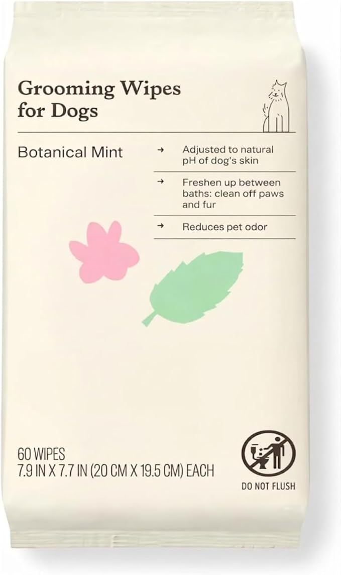 Kindfull Dog Grooming Wipes – 3 Pack (180 Total), Botanical Mint Scent – Gentle, pH-Balanced Pet Wipes for Paws & Fur – Plant-Based, Alcohol-Free – 7.9" x 7.7" Each