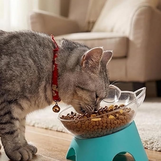 MILIFUN Raised Cat Food Bowls with Stand, Cat Dishes for Food or Water, Cats Tilted Bowl, Pet Dish with Stand (Blue Double Bowl)