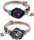 2 Pack Cat Collar Pink Floral with Bell and Removable Flower Bowtie Breakaway Adjustable Cat Collar for Girl Kitten Puppy Small Cats Dogs Daily Decoration (XQ9-4) (XQ9-3)