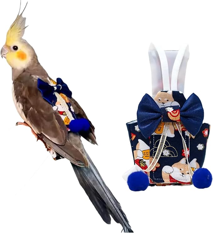 Bird Flight Suits Diapers, Parrot Diapers for Monk Parakeets, Cockatiels, Parrot Clothes Costume, Bird Training Nappy Suit Liners Clothes (Small,Blue-B)