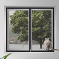 Cat Netting Window Screen Anti-Falling Mesh Fence,High-Security Cat Balcony Protection Net Self-Adhesive Insect Fly Screen with Zipper Opening (Black,71x71inch)